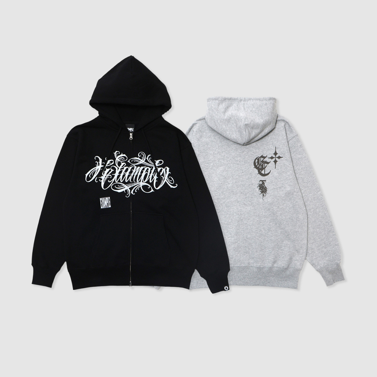 EXAMPLE × CHAM ZIP HOODIE ブラック・グレー