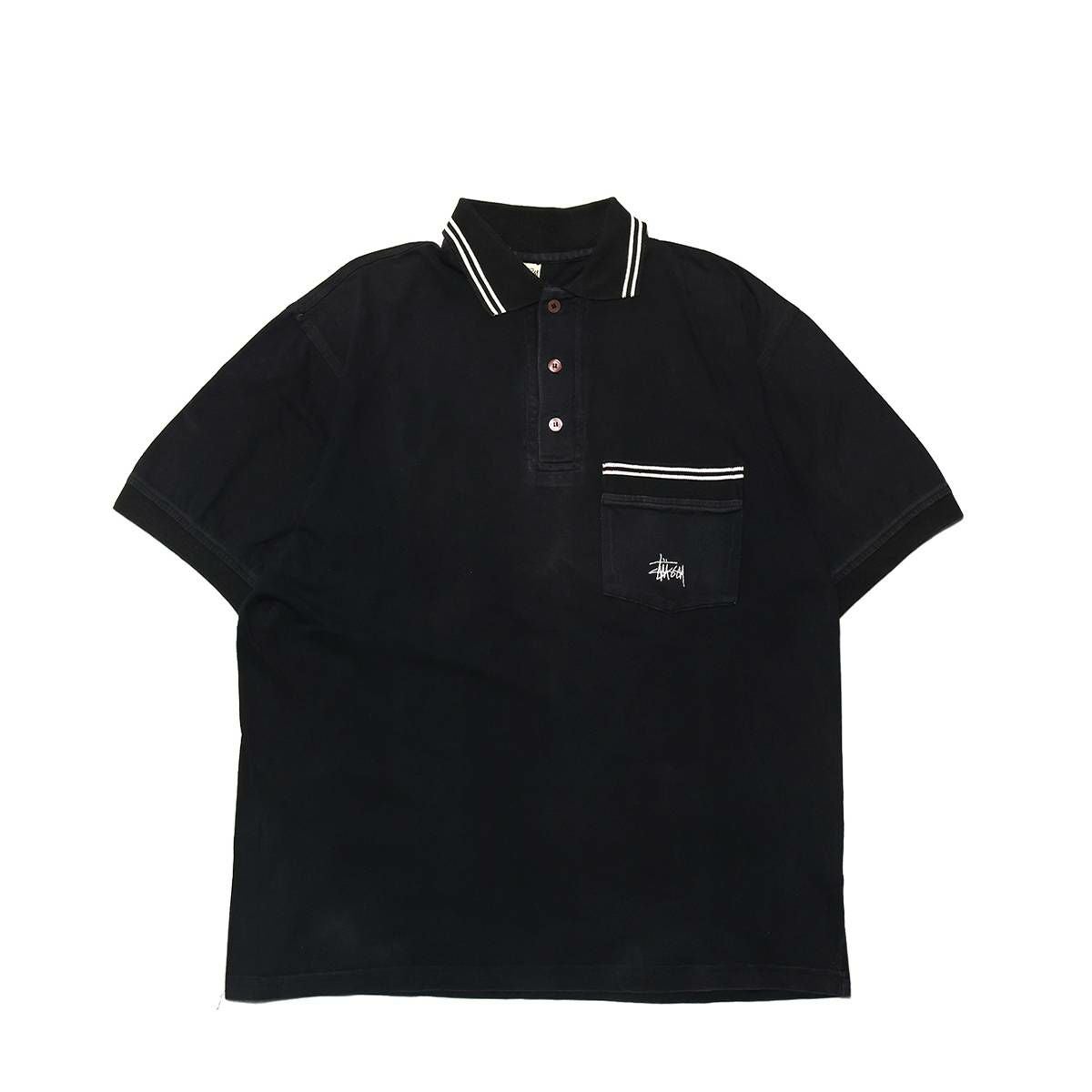 Stussy 90s White Tag Stock-Logo POLO-Shirts Black / STS1416 | MFC