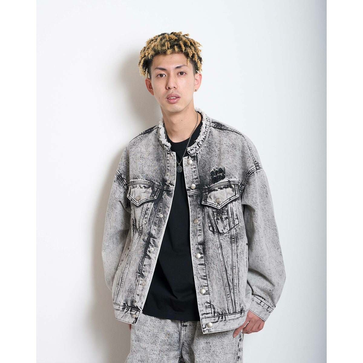 週末値下げ！新品　siro シロ　リブ袖　デザインジャケット　ダークグレー　M Super green SG Collarless denim jacket | MFC STORE OFFICIAL