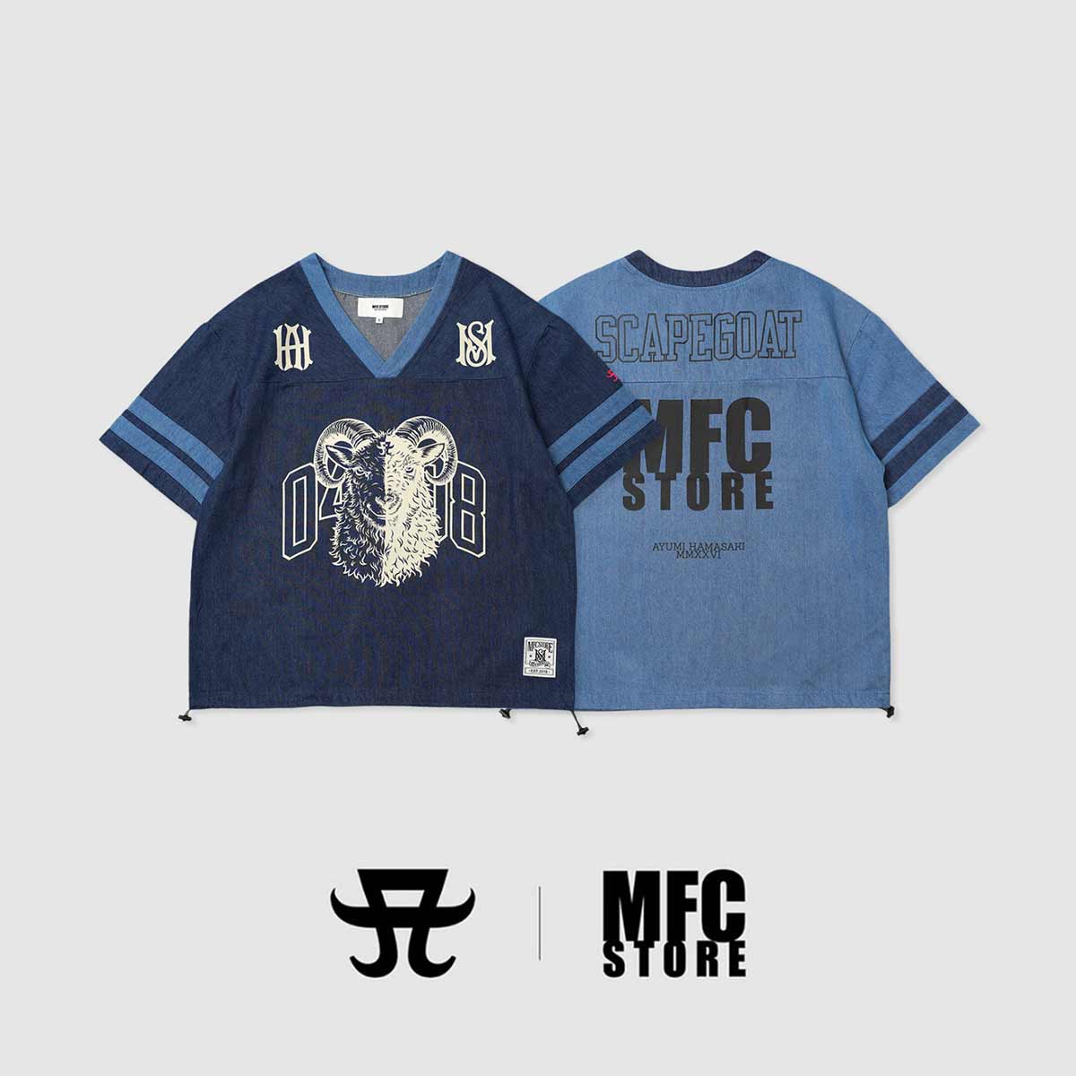 浜崎あゆみ x MFC STORE DENIM FOOTBALL JERSEY ayumi hamasaki x MFC STORE DENIM FOOTBALL JERSEY | MFC STORE