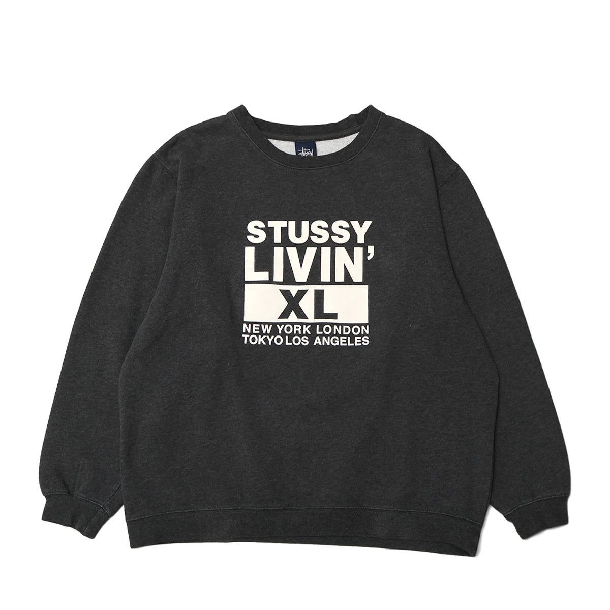Stussy 00s Navy-Tag LIVIN' XL CREW-NECK CHACOAL / STS2007 | MFC