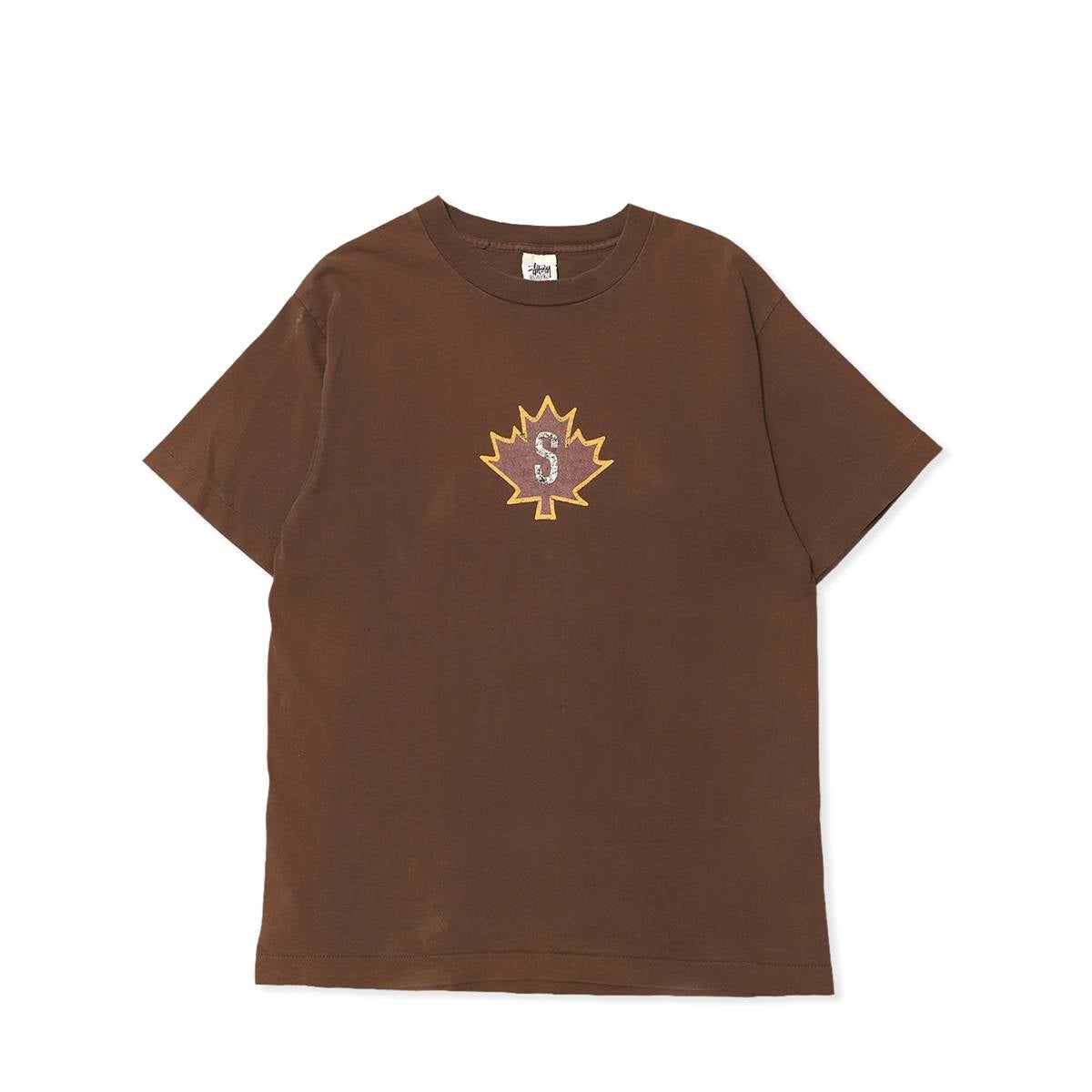 Stussy 90s White-Tag Made in USA Maple Leaf S-Logo TEE BROWN