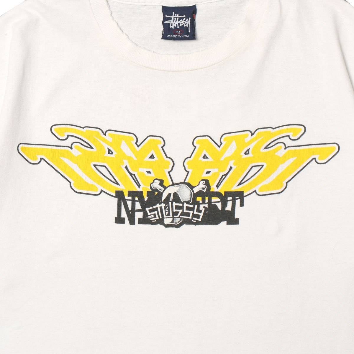 Stussy 90s Navy-Tag Made in USA NYC Skull＆Crossborn TEE WHITE
