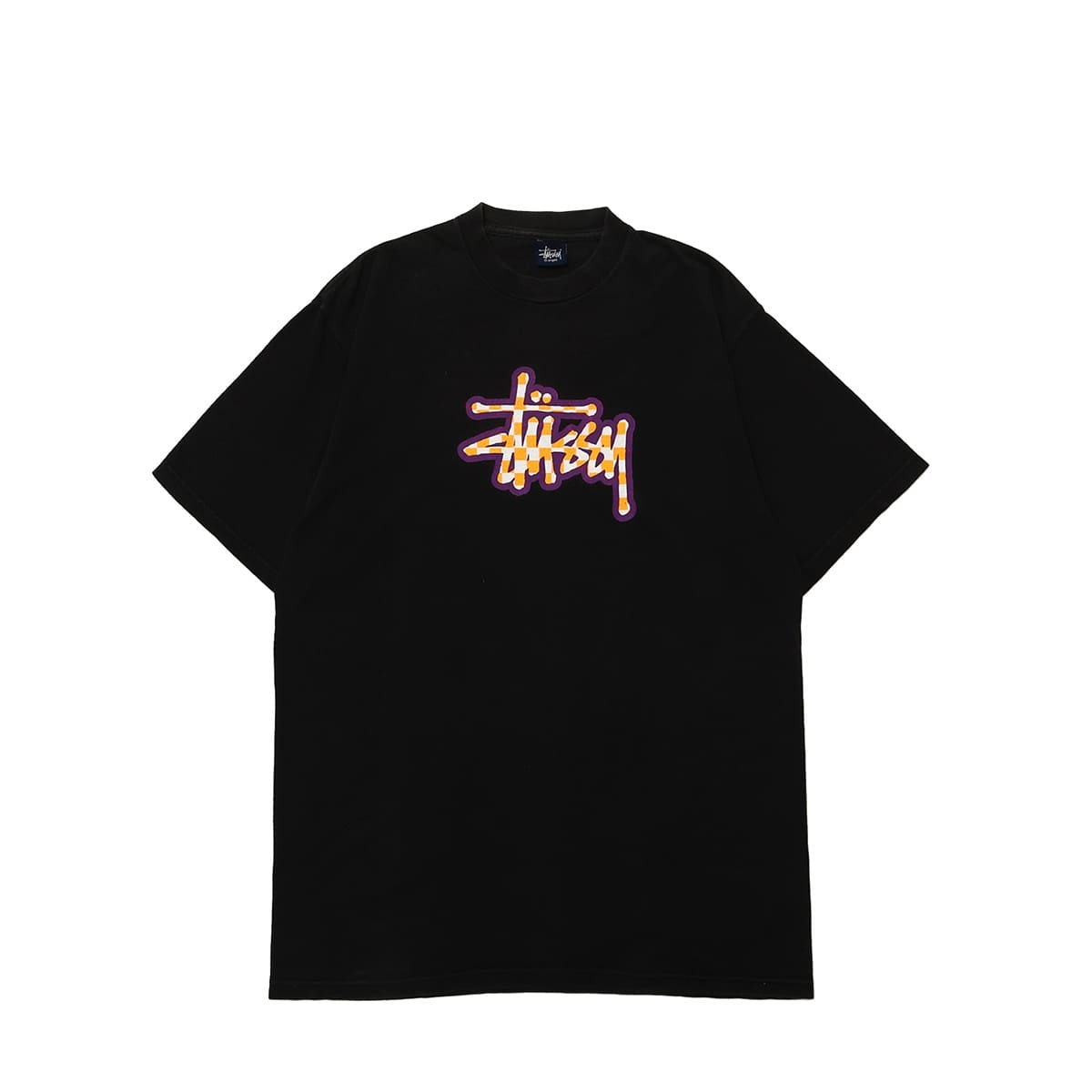 Stussy 00s Navy-Tag Stock-Logo Checkerboard TEE BLACK / STS2136